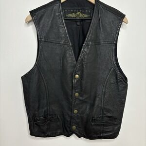 Vintage Genuine Leather Vest Structure Men's Biker‎ Medium Black Zip Pocket